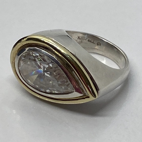 Charles Krypell Sterling Silver 14K Yellow Gold Pear Shape Ring - Picture 3 of 9